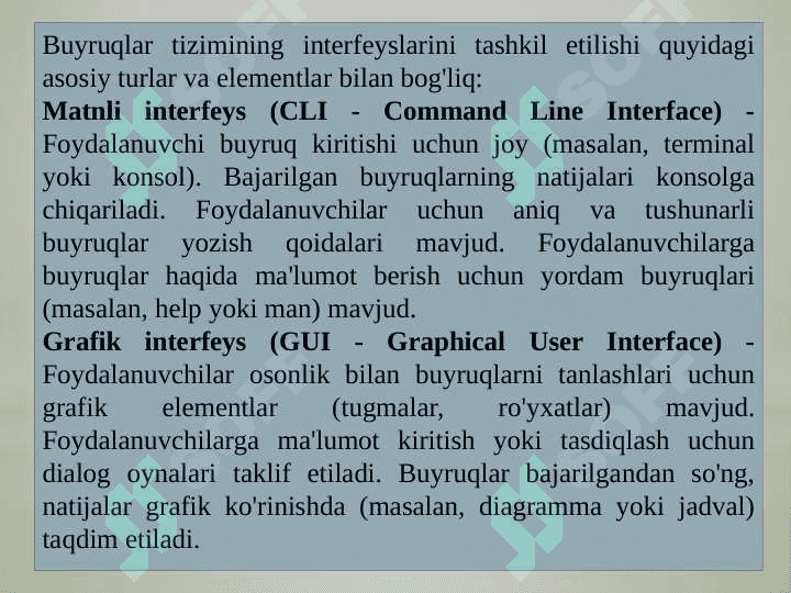 Buyruqlar tizimi interfeyslarni tashkil etilishi. 4