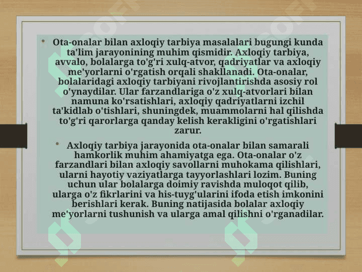 OTA-ONALAR BILAN AXLOQIY VA JISMONIY TARBIYA MASALALARIDA OLIB BORILADIGAN ISH TURLARI. 2