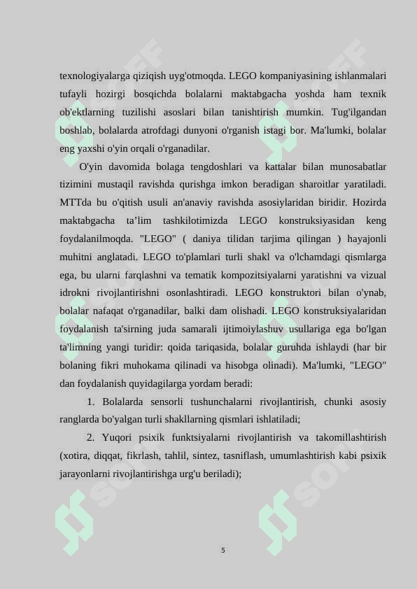 Legodan konstruktiv va o’yin maqsadlarida foydalanish 5