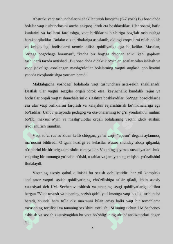MAKTABGACHA TA'LIM TASHKILOTLARIDA VAQT HAQIDAGI TASAVVURLARINI SHAKLLANTIRISH YO'LLARI 6