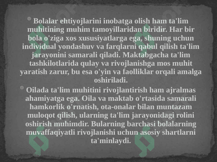Maktabgacha ta'lim tashkiloti tarbiyachilari va oilada ta'lim-tarbiya muhitini yaratishning asosiy tamoyillari 3