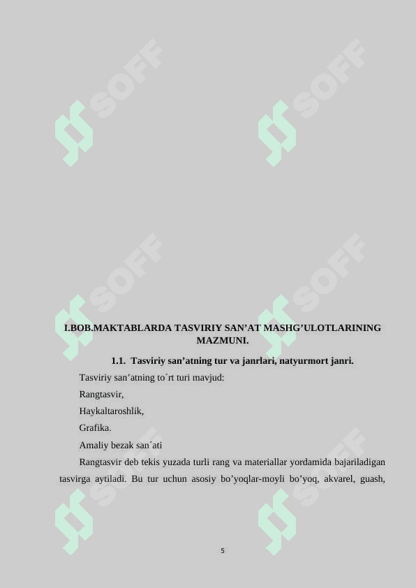 O’RTA UMUMTA’LIM MAKTABLARIDA TASVIRIY SAN’AT  MASHG’ULOTLARI 5