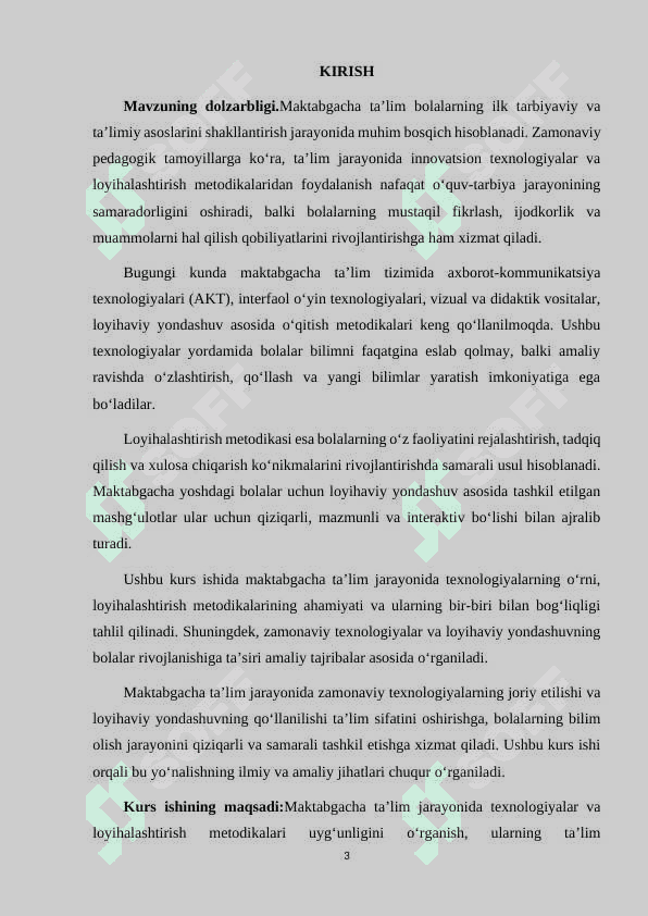 MAKTABGACHA TA'LIM JARAYONIDA TEXNOLOGIYALAR VA LOYIHALASHTIRISHDA METODIKALAR BILAN BOG'LIQLIGI 3