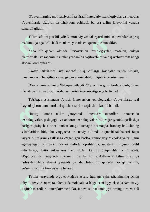 MAKTABGACHA TA'LIM JARAYONIDA TEXNOLOGIYALAR VA LOYIHALASHTIRISHDA METODIKALAR BILAN BOG'LIQLIGI 7