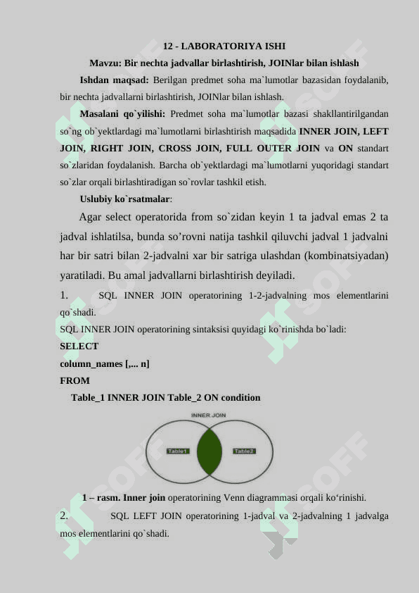 MySql tilida jadvallarni birlashtirish, JOINlar bilan ishlash 2