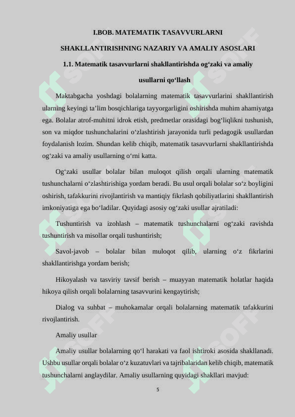 MATEMATIK TASAVVURLARNI SHAKLLANTIRISHDA OG'ZAKI VA AMALIY USULDAN FOYDALANISH 5