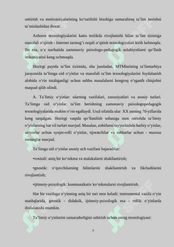 MATEMATIK TASAVVURLARNI SHAKLLANTIRISHDA OG'ZAKI VA AMALIY USULDAN FOYDALANISH 7