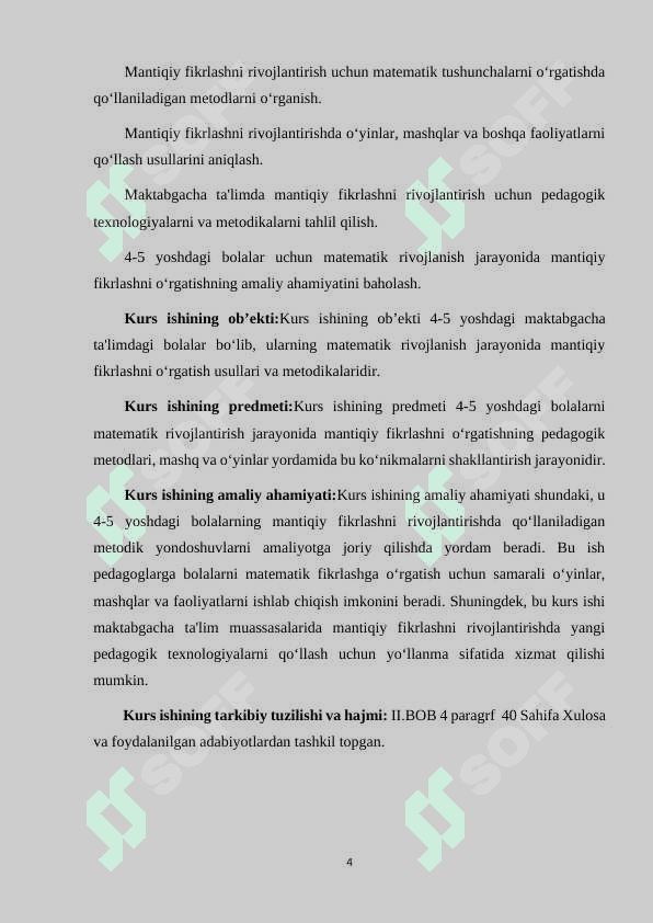 MAKTABGACHA 4-5 YOSHDAGI BOLALARNI MATEMATIK RIVOJLANTIRISH JARAYONIDA MANTIQIY FIKRLASHGA O'RGATISH 4