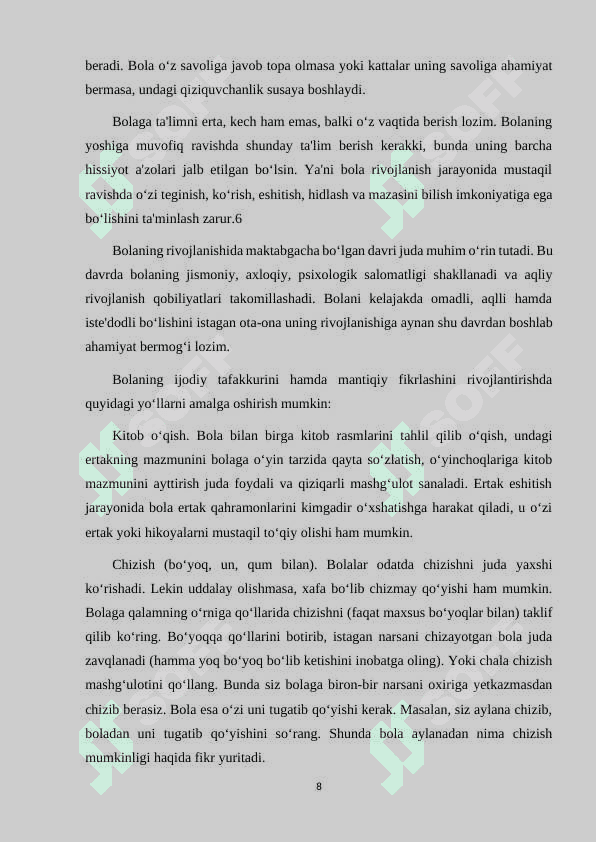 MAKTABGACHA 4-5 YOSHDAGI BOLALARNI MATEMATIK RIVOJLANTIRISH JARAYONIDA MANTIQIY FIKRLASHGA O'RGATISH 8