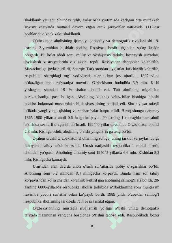 Oʻzbekiston aholisining demografik rivojlanishida hudud omili 8