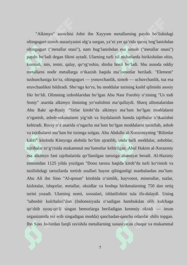 KIMYO FANI SHAKLLANISHIDA OLIMLARIMINIZNING ILMIY ME'ROSLARINI O'RGANISH 7