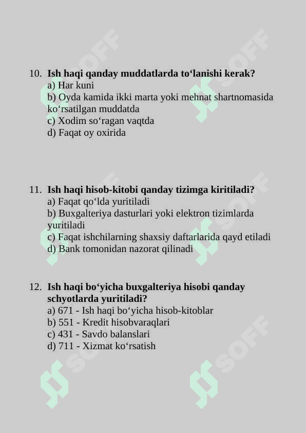 Mehnat va ish haqini hisobga olish bo‘yicha test 4