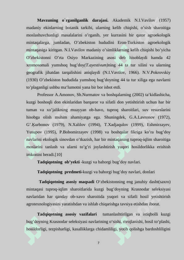 “ISTIQBOLLI BUG’DOY NAVLARINING BOTANIK XUSUSIYATLARI VA HOSILDORLIGI” 7