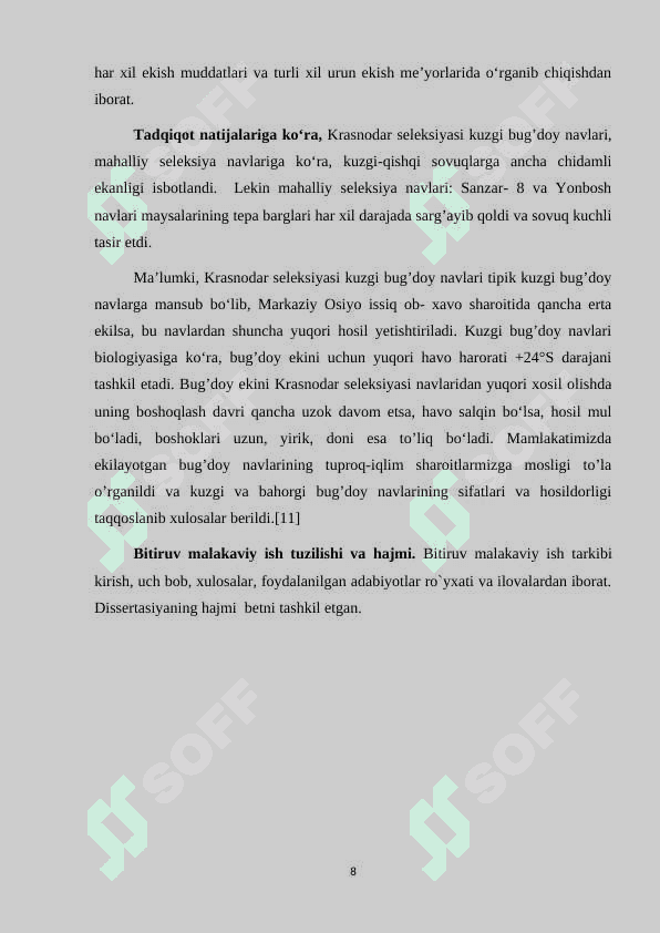 “ISTIQBOLLI BUG’DOY NAVLARINING BOTANIK XUSUSIYATLARI VA HOSILDORLIGI” 8