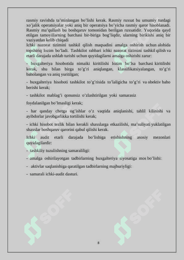 Ichki nazorat tizimini baxolash 8