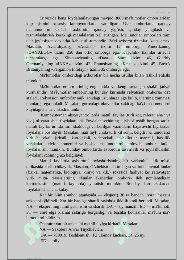 Kollej ma'lumotlar bazasini yaratish 5