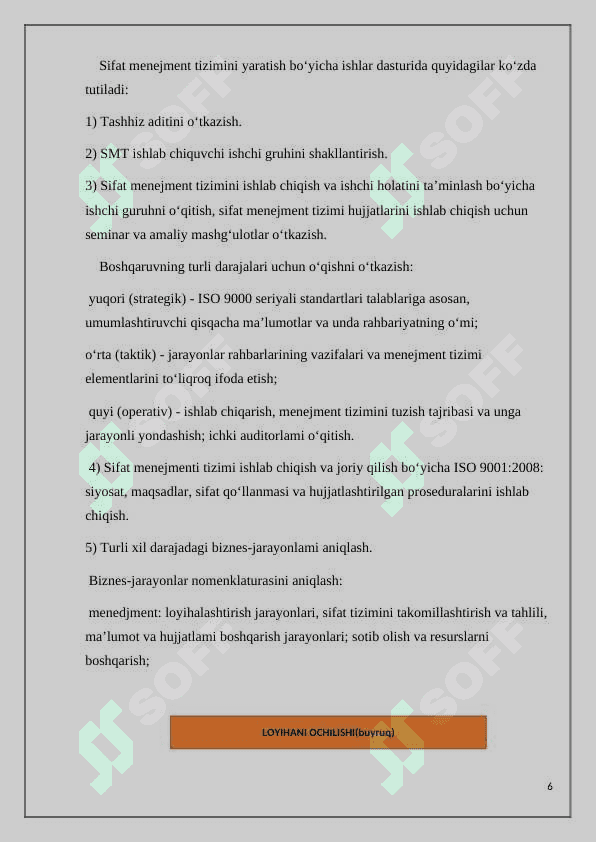 Korxona va tashkilotlarda sifat menejmenti tizimini ishlab chiqish va joriy etish 6