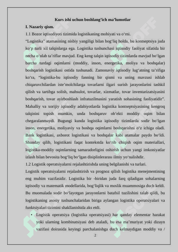 Logistik operatsiyalarni rejalashtirish va boshqarishni trendning proyeksiyasi usuli yordamida bashoratlash 2