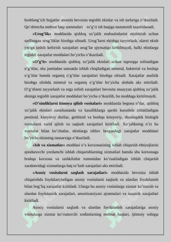 Dеhqоnchilik ishlаb chiqаrish хаrаjаtlаri hisоbi vа mаhsulоt tаnnаrхini kаlkulyatsiya qilish. 5