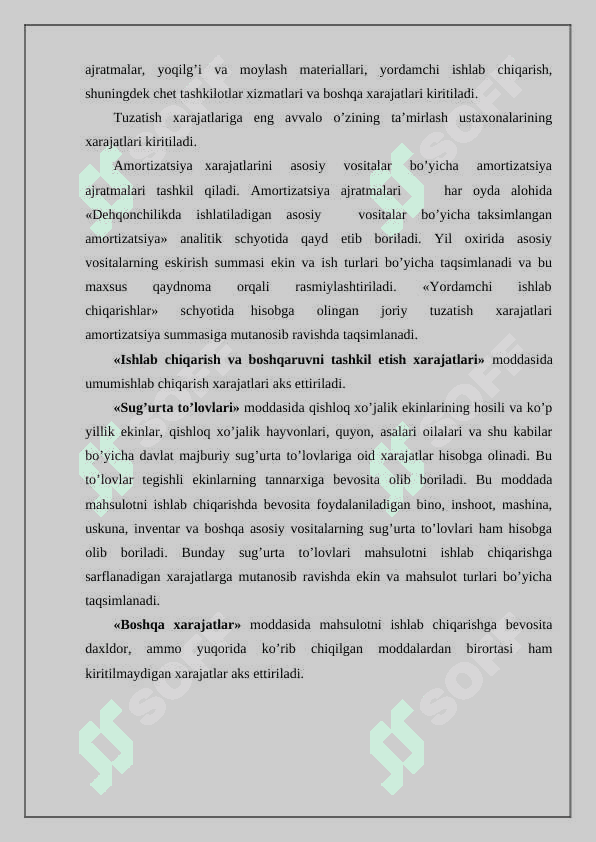 Dеhqоnchilik ishlаb chiqаrish хаrаjаtlаri hisоbi vа mаhsulоt tаnnаrхini kаlkulyatsiya qilish. 6
