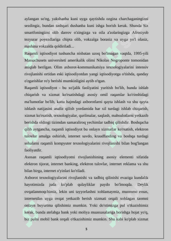 Milliy iqtisodiyotda raqamli iqtisodiyotni qo’llash 5