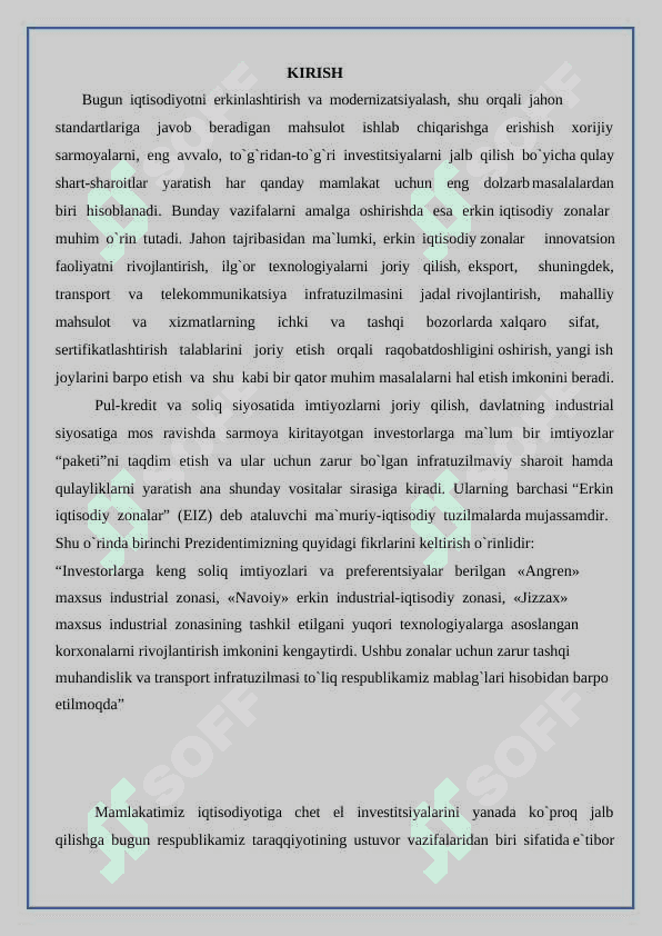 Erkin iqtisodiy hududlarning iqtisodiyotni rivojlantirishdagi ahamiyati. 2