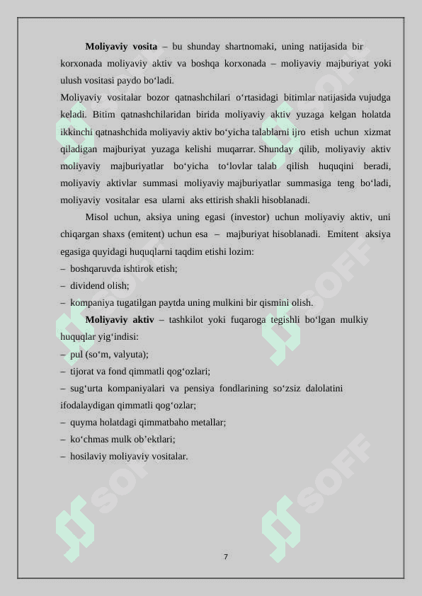 Moliya bozorining iqtisodiy mohiyati, ahamiyatli 7