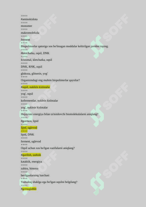 BIOLOGIYA TEST 3