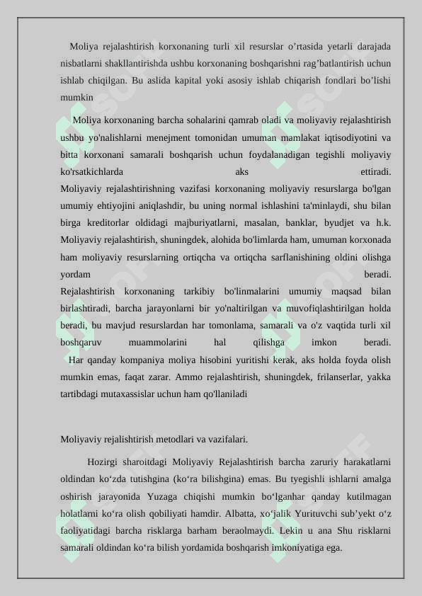 Moliyaviy rejalashtirish va moliyaviy reja, uning asosiy vazifalari  01 8