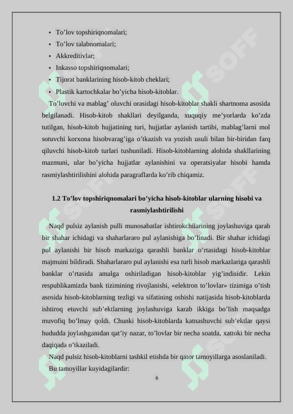 Naqd pulsiz hisob-kitoblarning inkasso shakli. 6
