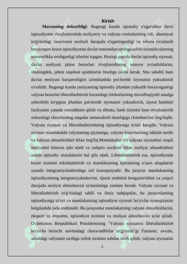 O‘zbekiston Respublikasi Markaziy bankining valyuta kurslari va ularning o’zgarish sabablari 2