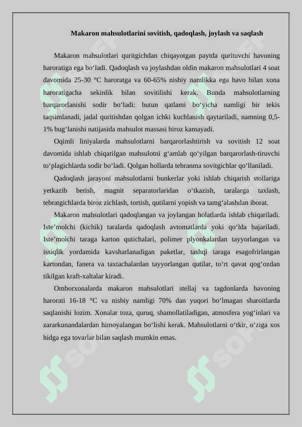 Makaron mahsulotlarini ishlab chiqarish xavfsizlik talabiga javob beruvchi texnologik jarayonlarni oldindan rejalashtirish 4