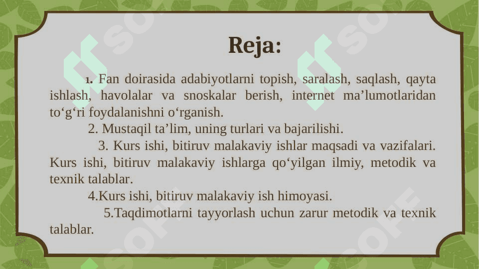 Mustaqil ta’lim, uning turlari va bajarilishi 2