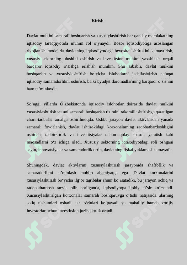 Davlat mulkini samarali boshqarish va xususiylashtirishni jadallashtirish orqali byudjet daromadlarini oshirish yo'nalishlari 2