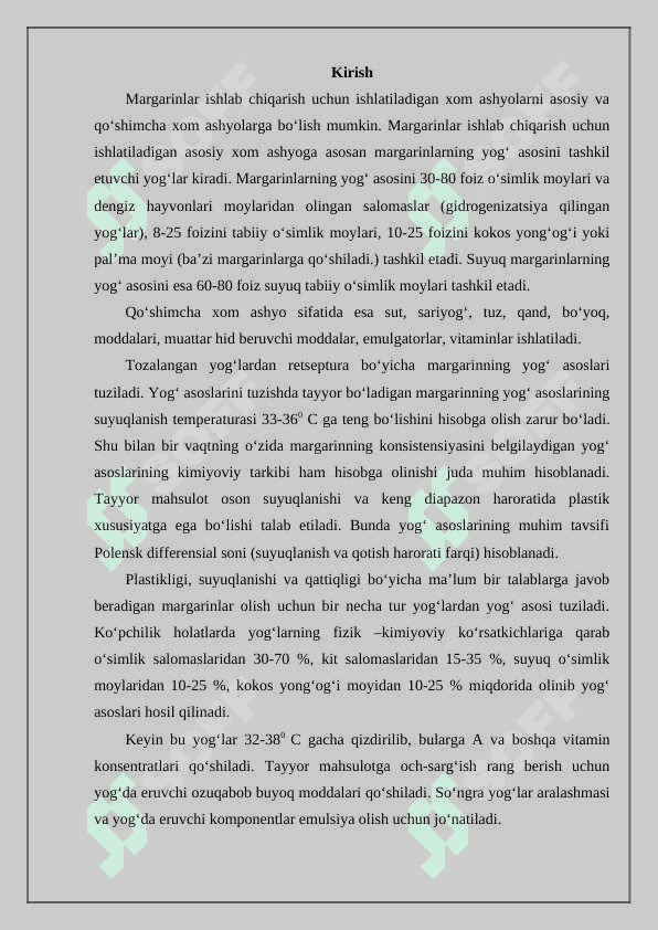 Margarin tayyorlashda ishlatiladigan xom-ashyolarni saqlashning texnologik asoslari 2