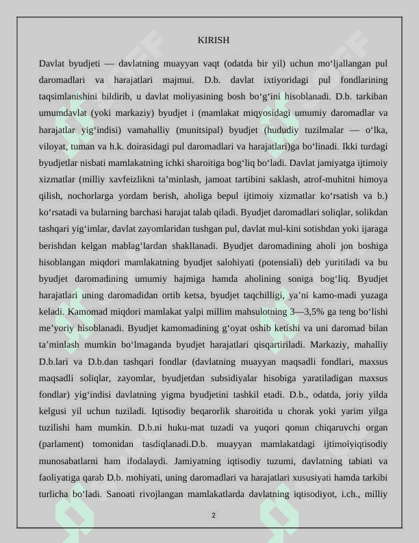 Ózbekiston Respublikasi Davlat byudjeti xarajatlari tahlili 2