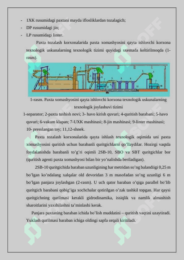 Paxta tolasini tozalash kurs ishi 6