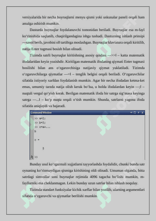 Matlab dasturida arifmetik amallarini qo'llash 4