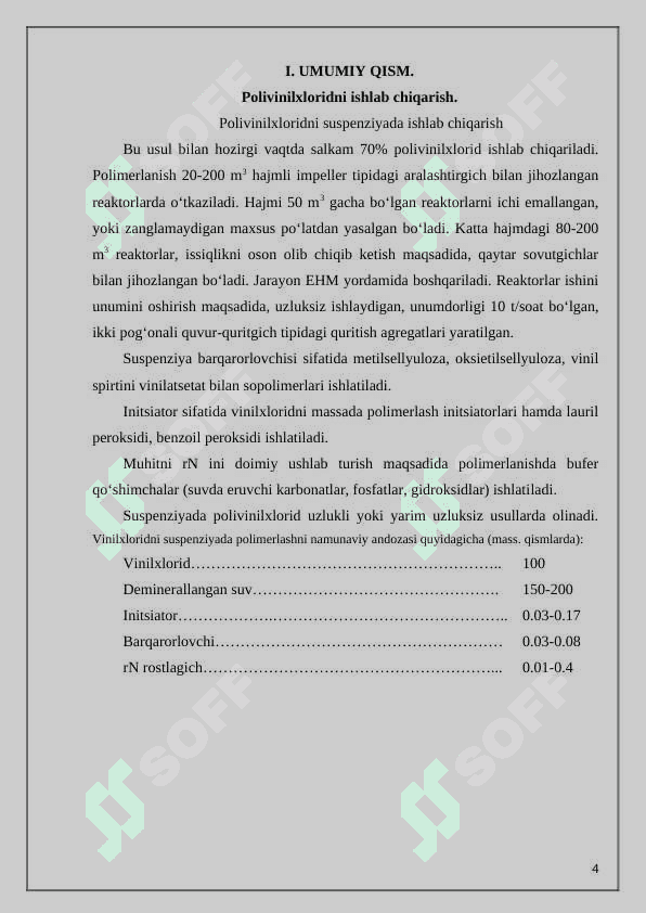 Polivinilxloriddan diametri 200 mm bo‘lgan trubalar ishlab chiqaradigan texnologik liniyasini takomillashtirish 4