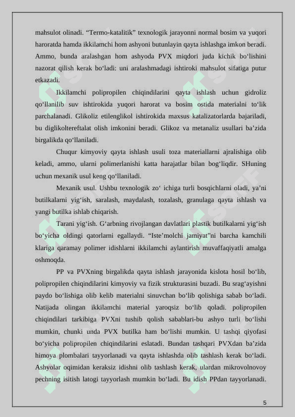 Polipropilen chiqindilаri аsosidа texnik idishlаr olish texnologiyasini tаkomillаshtirish (Q=11500 ty) 5