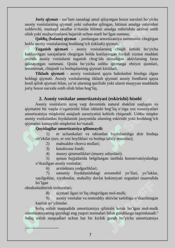 Asosiy vositalarni turkumlash va baholash 7