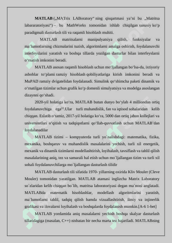 MatLab haqida umumiy tushunchalar va ulardan foydalanish 2