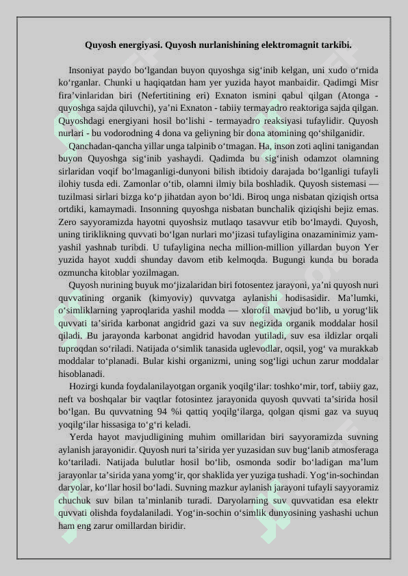 Quyosh energiyasi. Quyosh nurlanishining elektromagnit tarkibi 4
