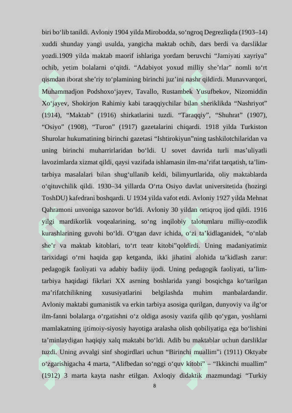 ABDULLA AVLONIYNING ,,TURKIY GULISTON YOXUD AXLOQ” ASARIDA MA’NAVIY AXLOQIY TARBIYA 8