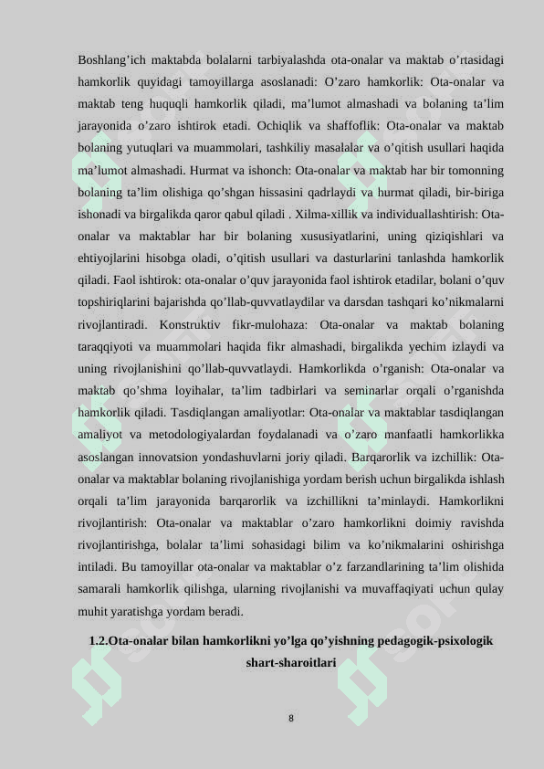 BOSHLANG’ICH SINF O’QITUVCHILARINI OTA-ONALAR MAJLISINI TASHKIL QILISH METODIKASI 8
