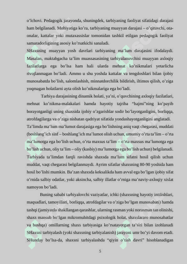 TARBIYAVIY TADBIRLAR VOSITASIDA BOSHLANG’ICH SINF O’QUVCHILARIGA MA’NAVIY-AXLOQIY TARBIYA BERISH-NING PEDAGOGIK AHAMIYATI 5