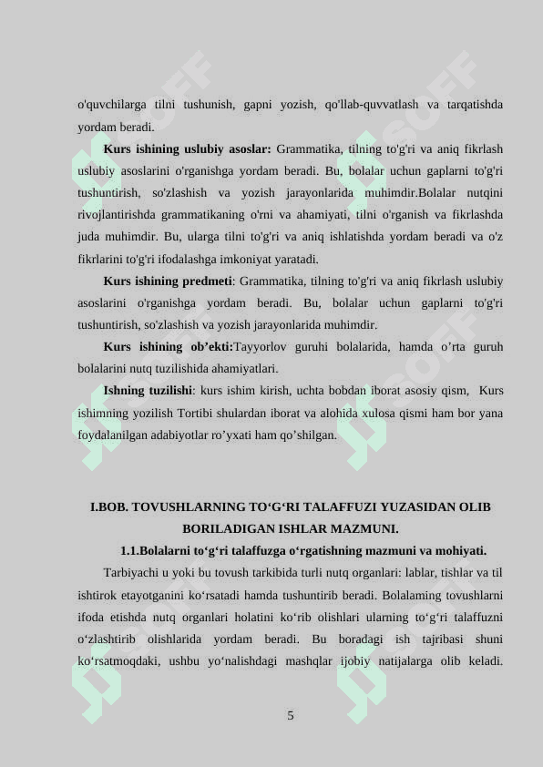 TOVUSHLARNING TO'G'RI TALAFFUZI YUZASIDAN OLIB BORILADIGAN ISHLAR MAZMUNI 5