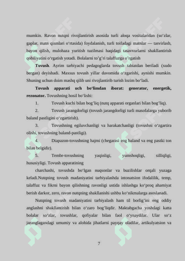 TOVUSHLARNING TO'G'RI TALAFFUZI YUZASIDAN OLIB BORILADIGAN ISHLAR MAZMUNI 7