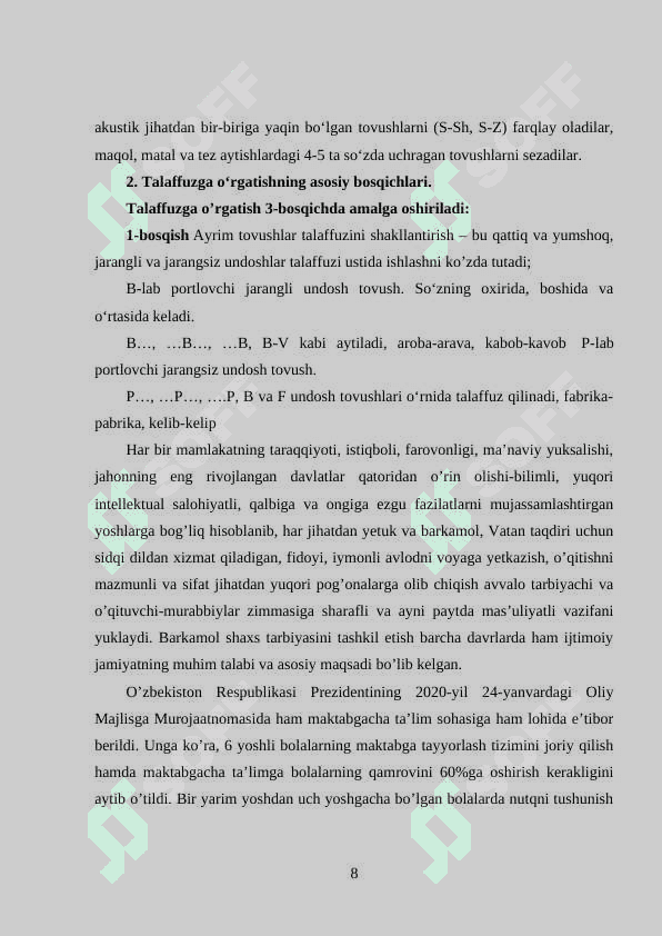 TOVUSHLARNING TO'G'RI TALAFFUZI YUZASIDAN OLIB BORILADIGAN ISHLAR MAZMUNI 8