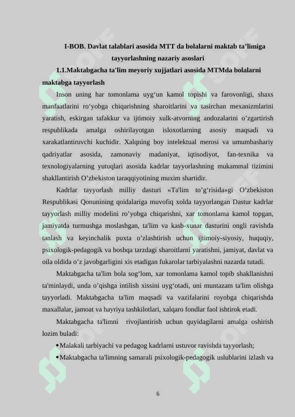 DAVLAT TALABLARI ASOSIDA MTT DA BOLALARNI MAKTAB TA’LIMIGA TAYYORLASH 6